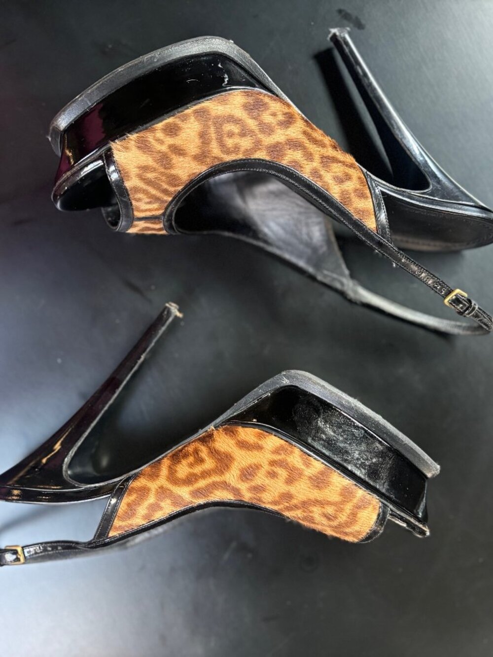 Saint Laurent Leopard Print | Peep-Toe Slingback Heels- Size 8.5